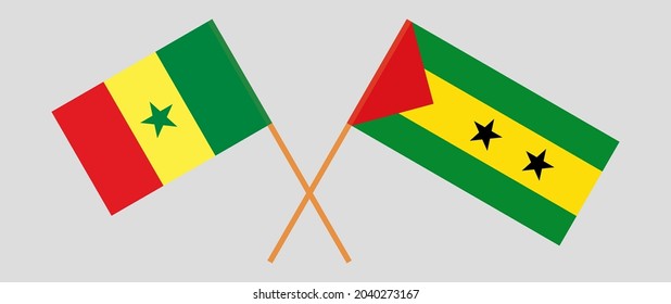 Crossed flags of Senegal and Sao Tome and Principe. Official colors. Correct proportion