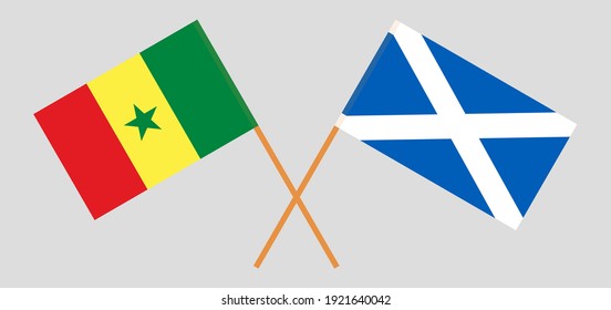 Crossed flags of Senegal and Scotland. Official colors. Correct proportion