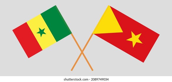 Gekreuzte Flaggen von Senegal und Tigray. Offizielle Farben. Richtiger Anteil
