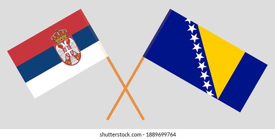 Crossed Flags Of Serbia And Bosnia And Herzegovina