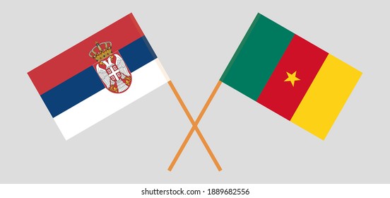 Crossed flags of Serbia and Cameroon