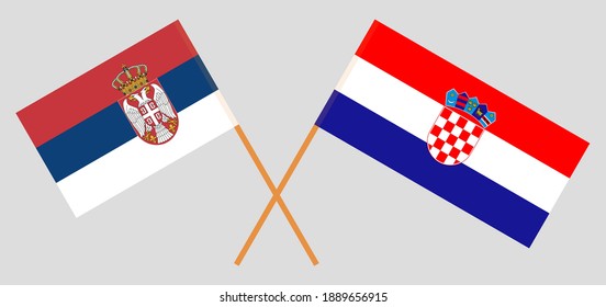 Crossed flags of Serbia and Croatia