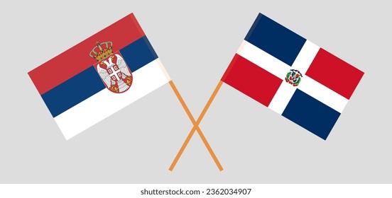 Crossed flags of Serbia and Dominican Republic. Official colors. Correct proportion. Vector illustration
