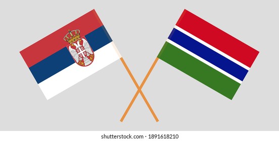 Crossed flags of Serbia and the Gambia. Official colors. Correct proportion. Vector illustration