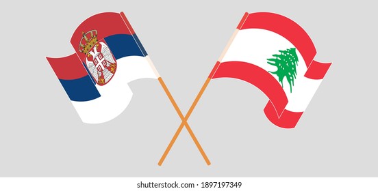 Crossed flags of Serbia and the Lebanon
