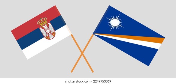 Crossed flags of Serbia and Marshall Islands. Official colors. Correct proportion. Vector illustration

