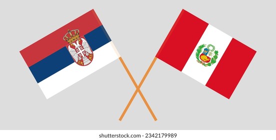 Crossed flags of Serbia and Peru. Official colors. Correct proportion. Vector illustration
