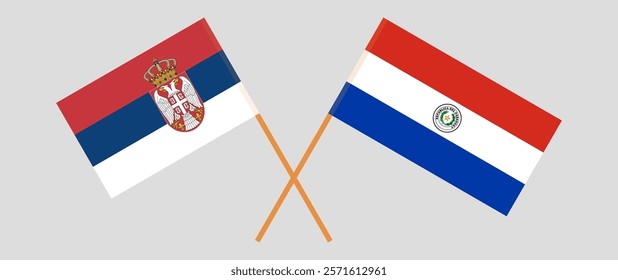 Crossed flags of Serbia and Republic of Paraguay. Official colors. Correct proportion. Vector illustration.
