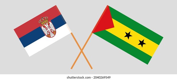 Crossed flags of Serbia and Sao Tome and Principe. Official colors. Correct proportion