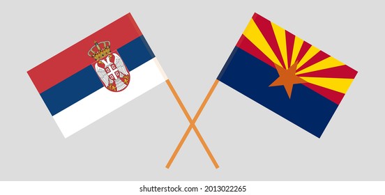 Crossed flags of Serbia and the State of Arizona. Official colors. Correct proportion