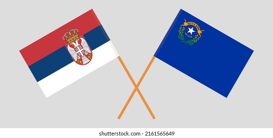 Crossed flags of Serbia and The State of Nevada. Official colors. Correct proportion