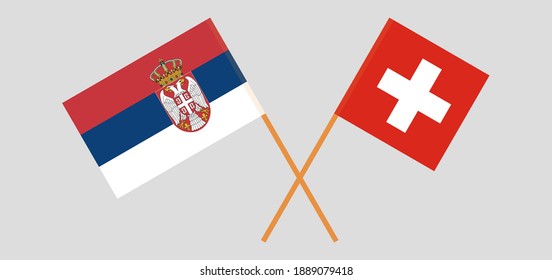 Crossed flags of Serbia and Switzerland