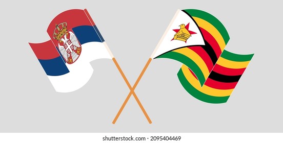 Crossed flags of Serbia and Zimbabwe. Official colors. Correct proportion. Vector illustration
