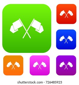 Crossed flags set icon color in flat style isolated on white. Collection sings vector illustration