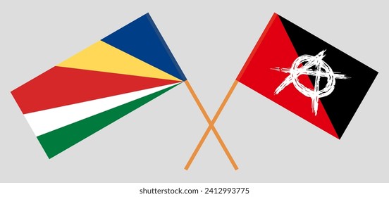 Crossed flags of Seychelles and anarchy. Official colors. Correct proportion. Vector illustration
