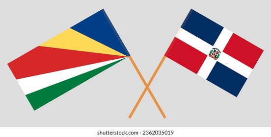 Crossed flags of Seychelles and Dominican Republic. Official colors. Correct proportion. Vector illustration
