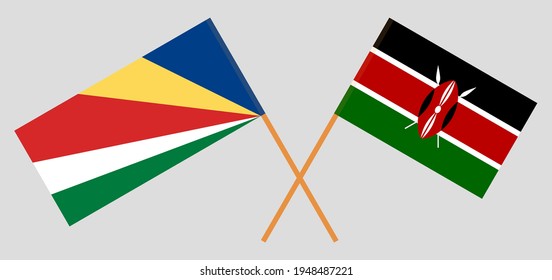 Gekreuzte Flaggen der Seychellen und Kenias. Offizielle Farben. Richtiger Anteil