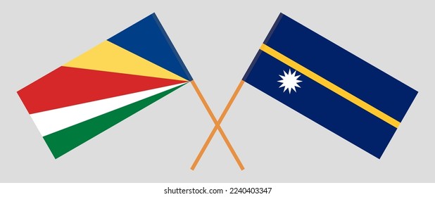 Gekreuzte Flaggen der Seychellen und Nauru. Offizielle Farben. Richtiger Anteil. Vektorgrafik
