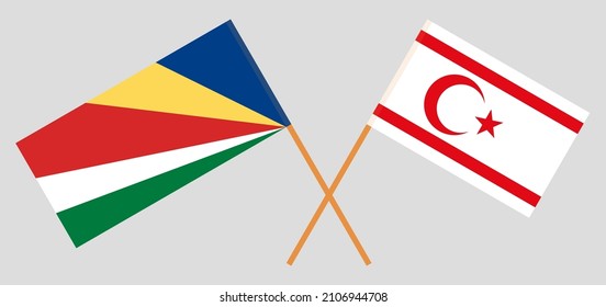Crossed flags of Seychelles and Northern Cyprus. Official colors. Correct proportion