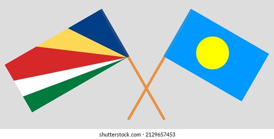 Banderas cruzadas de Seychelles y Palau. Colores oficiales. Proporción correcta. Ilustración del vector
