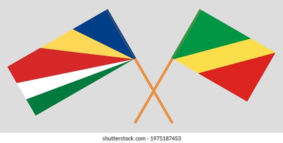 Crossed flags of Seychelles and Republic of the Congo. Official colors. Correct proportion