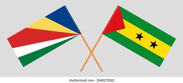 Crossed flags of Seychelles and Sao Tome and Principe. Official colors. Correct proportion