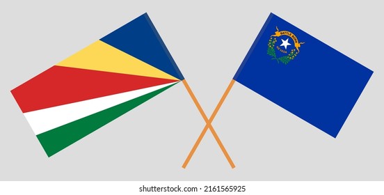 Crossed flags of Seychelles and The State of Nevada. Official colors. Correct proportion