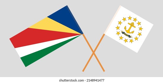 Crossed flags of Seychelles and the State of Rhode Island. Official colors. Correct proportion. Vector illustration
