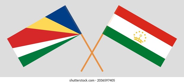 Crossed flags of Seychelles and Tajikistan. Official colors. Correct proportion