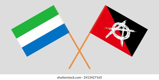 Crossed flags of Sierra Leone and anarchy. Official colors. Correct proportion. Vector illustration
