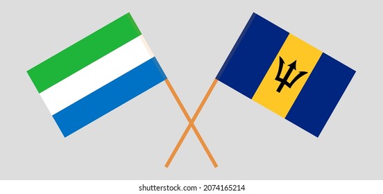 Crossed flags of Sierra Leone and Barbados. Official colors. Correct proportion. Vector illustration
