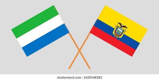 Crossed flags of Sierra Leone and Ecuador. Official colors. Correct proportion. Vector illustration
