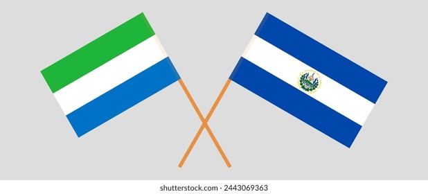 Crossed flags of Sierra Leone and El Salvador. Official colors. Correct proportion. Vector illustration
