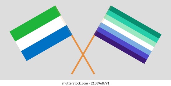 Crossed flags of Sierra Leone and gay men pride. Official colors. Correct proportion. Vector illustration
