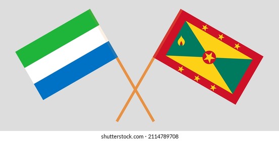 Crossed flags of Sierra Leone and Grenada. Official colors. Correct proportion. Vector illustration
