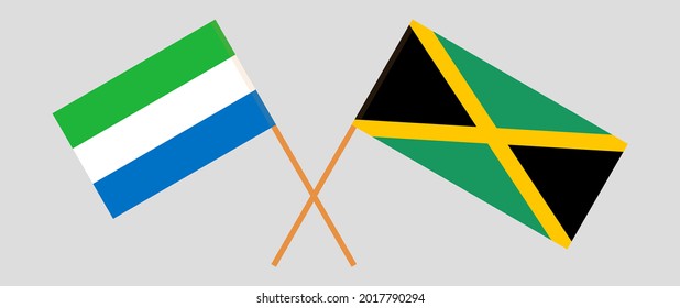 Crossed flags of Sierra Leone and Jamaica. Official colors. Correct proportion