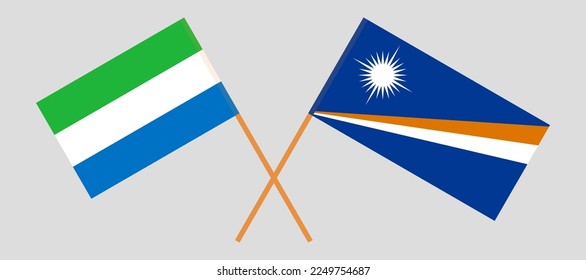 Crossed flags of Sierra Leone and Marshall Islands. Official colors. Correct proportion. Vector illustration
