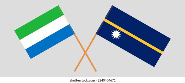 Crossed flags of Sierra Leone and Nauru. Official colors. Correct proportion. Vector illustration
