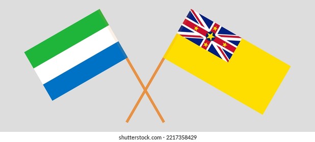 Crossed flags of Sierra Leone and Niue. Official colors. Correct proportion. Vector illustration
