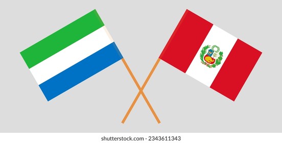 Crossed flags of Sierra Leone and Peru. Official colors. Correct proportion. Vector illustration
