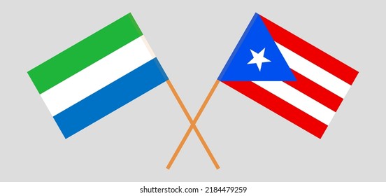 Crossed flags of Sierra Leone and Puerto Rico. Official colors. Correct proportion. Vector illustration
