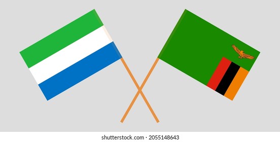 Crossed flags of Sierra Leone and the Republic of Zambia. Official colors. Correct proportion