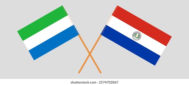 Crossed flags of Sierra Leone and Republic of Paraguay. Official colors. Correct proportion. Vector illustration.
