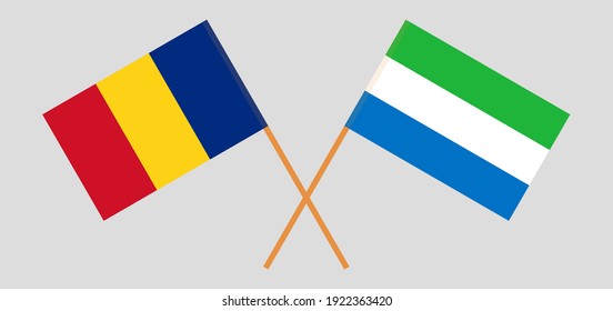 Crossed flags of Sierra Leone and Romania. Official colors. Correct proportion
