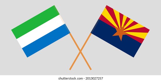Banderas cruzadas de Sierra Leona y el estado de Arizona. Colores oficiales. Proporción correcta