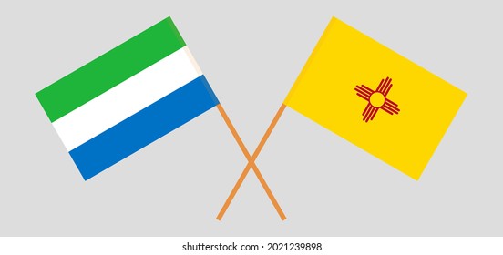 Crossed flags of Sierra Leone and the State of New Mexico. Official colors. Correct proportion