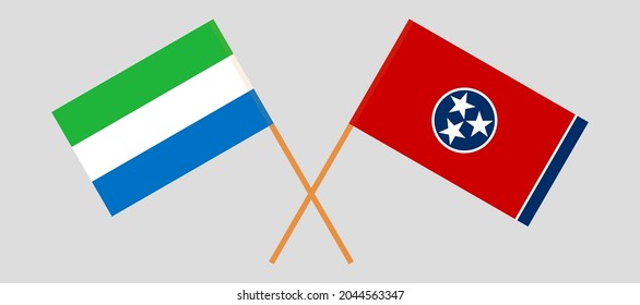 Crossed flags of Sierra Leone and the State of Tennessee. Official colors. Correct proportion