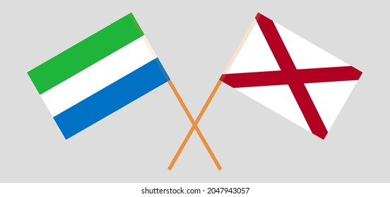 Crossed flags of Sierra Leone and The State of Alabama. Official colors. Correct proportion