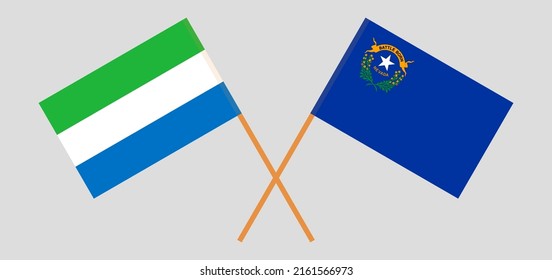 Crossed flags of Sierra Leone and The State of Nevada. Official colors. Correct proportion