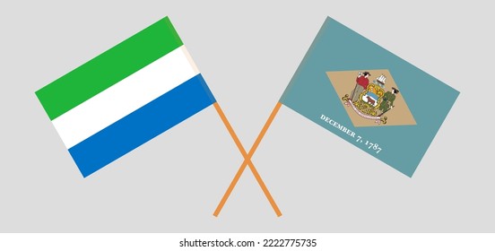 Crossed flags of Sierra Leone and The State of Delaware. Official colors. Correct proportion. Vector illustration
